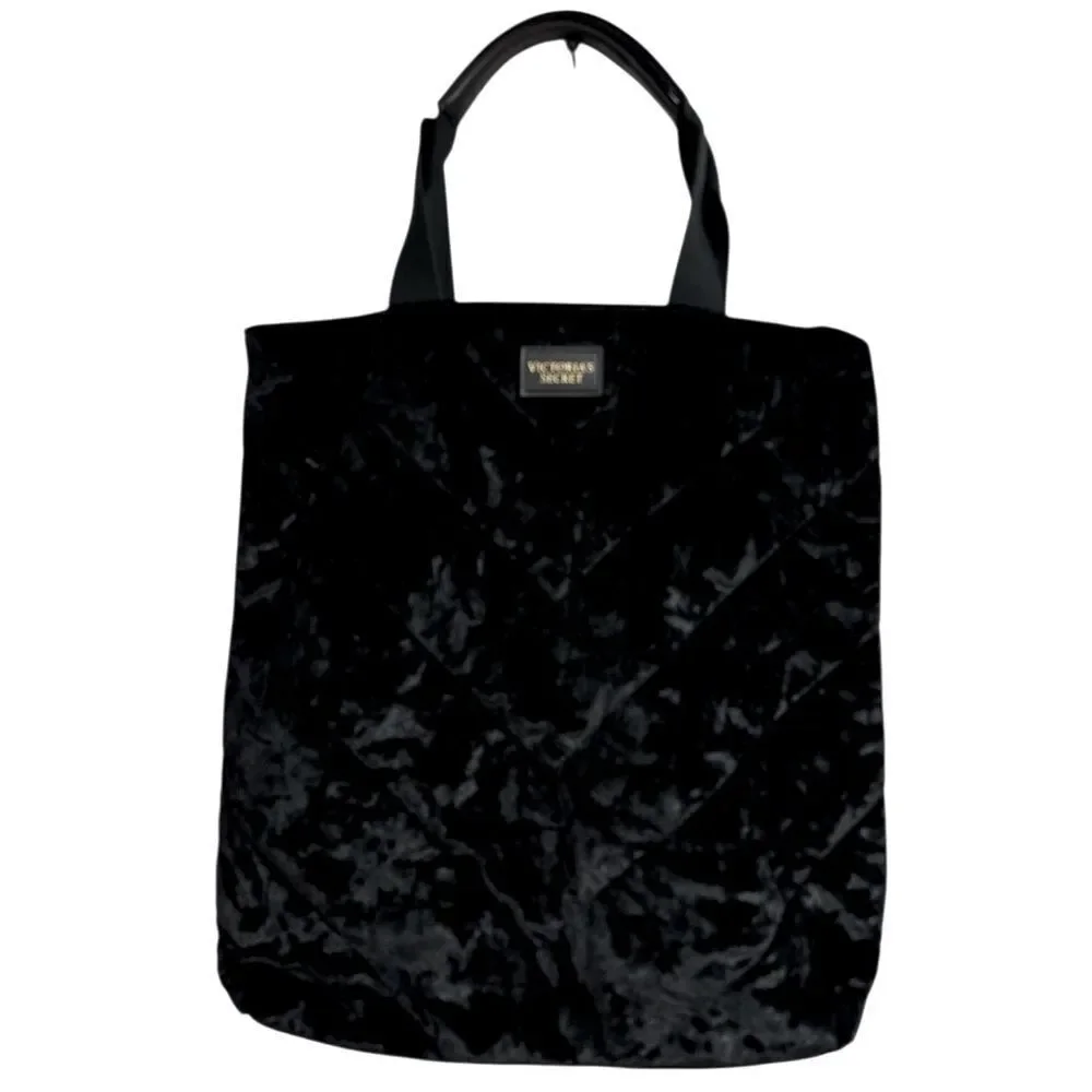 Victoria's Secret Black Velvet Tote Shoulder Bag NWOT